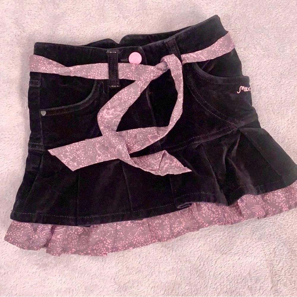 Y2k black mexx girls velvet flare mini skirt with purple trim